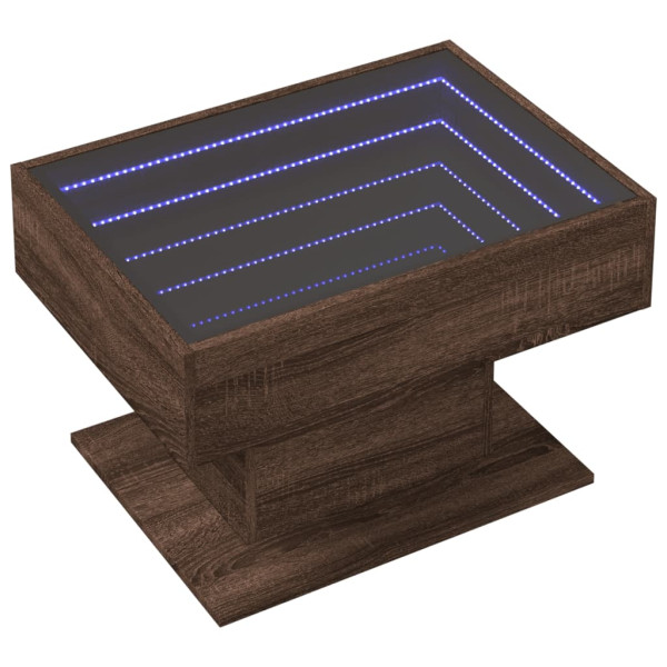 Mesa de centro y LED madera ingeniería marrón roble 70x50x45 cm M 3