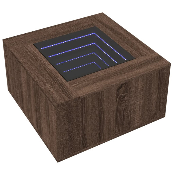 Mesa de centro y LED madera ingeniería marrón roble 60x60x40 cm M 3