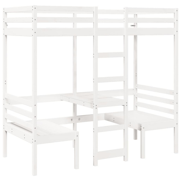 Cama alta c/ secretária/cadeiras 90x190 cm pinho maciço branco M 2