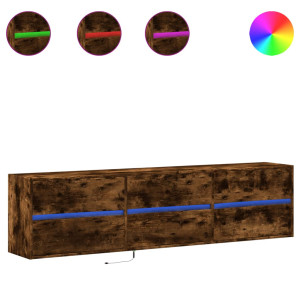 Mueble de TV de pared con LED roble ahumado 180x31x45 cm H