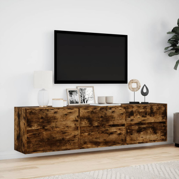 Mueble de TV de pared con LED roble ahumado 180x31x45 cm M 4