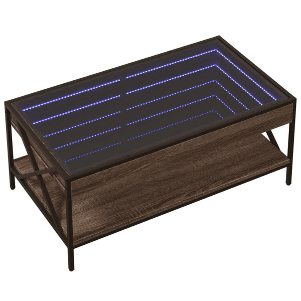 Mesa de centro con Infinity LED marrón roble 90x50x38 cm M 3