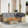 Set muebles de jardín 5 pzas con cojines ratán sintético beige 1