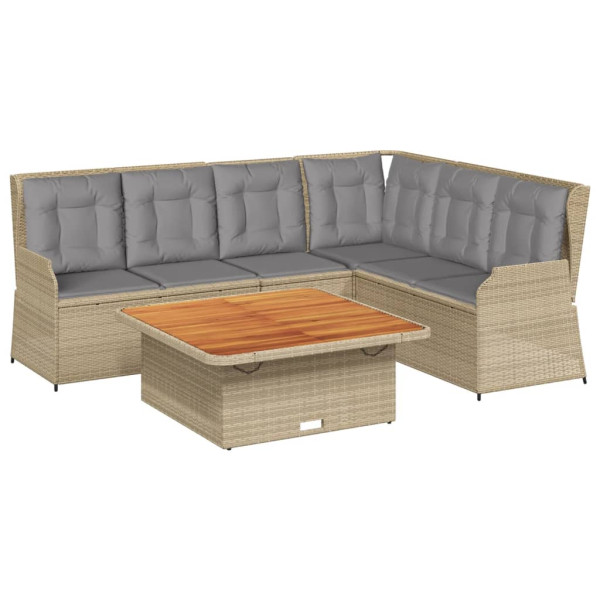 Set muebles de jardín 5 pzas con cojines ratán sintético beige M 2