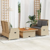 Set muebles de jardín 3 piezas y cojines ratán sintético beige 1