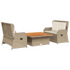 Set muebles de jardín 3 piezas y cojines ratán sintético beige 2