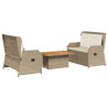 Set muebles de jardín 3 piezas y cojines ratán sintético beige 2