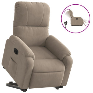 Sillón eléctrico reclinable elevable tela microfibra gris taupe H