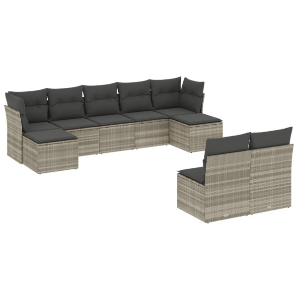 Set muebles jardín 9 pzas y cojines ratán sintético gris claro M 2