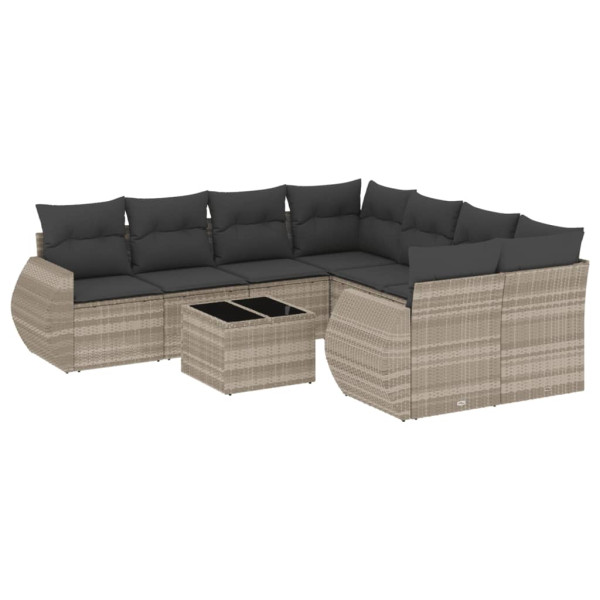 Set muebles jardín 9 pzas y cojines ratán sintético gris claro M 2