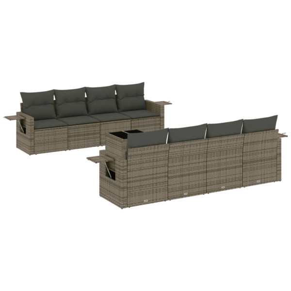 Set muebles jardín 9 pzas y cojines ratán sintético gris claro M 2