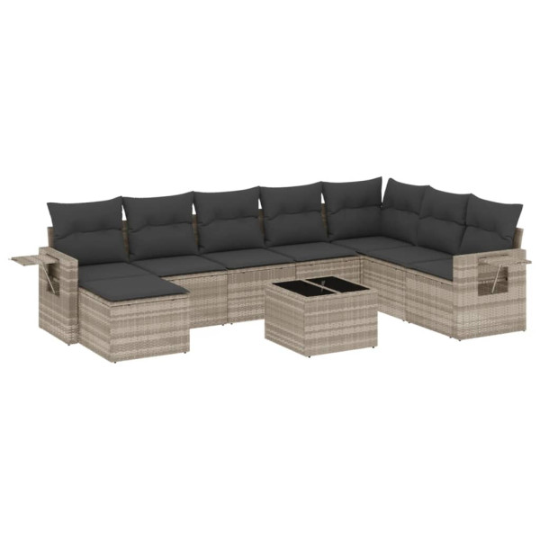 Set muebles jardín 9 pzas y cojines ratán sintético gris claro M 2