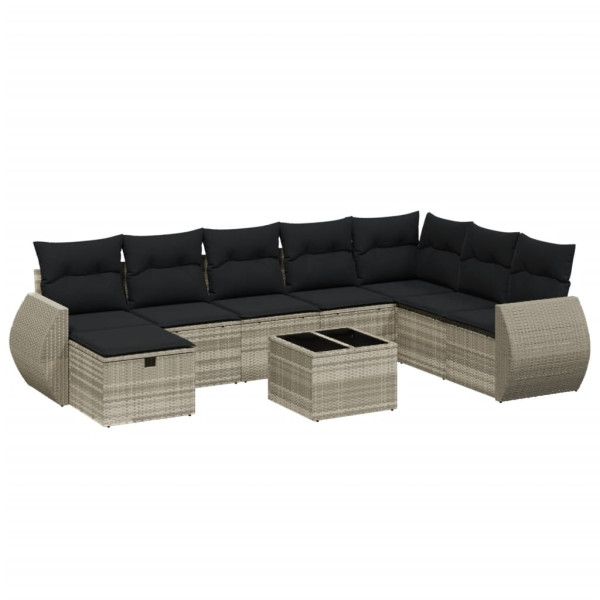 Set muebles jardín 9 pzas y cojines ratán sintético gris claro M 2