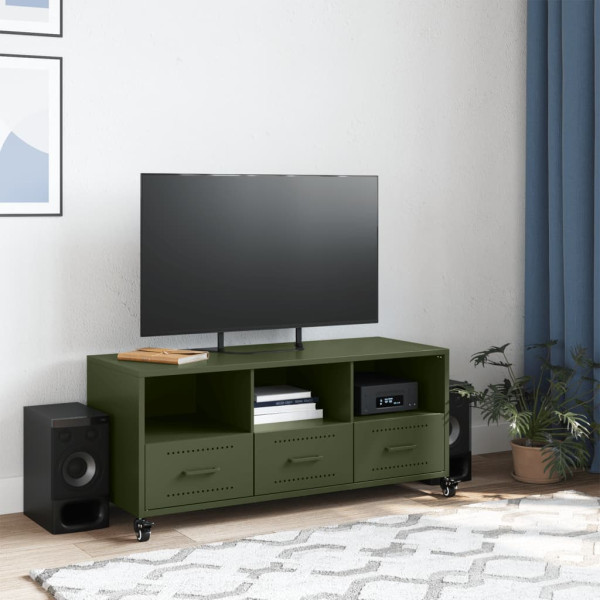 Mueble TV acero laminado en frío verde oliva 100.5x39x43.5 cm M 3