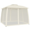 Gazebo com teto duplo e paredes de malha 2.93x2.93 m aço creme 2
