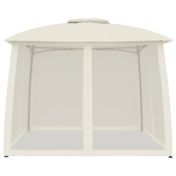 Gazebo com teto duplo e paredes de malha 2.93x2.93 m aço creme M 4