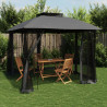 Gazebo c/ teto duplo/paredes de malha 2.94x2.94 m aço antracite 1