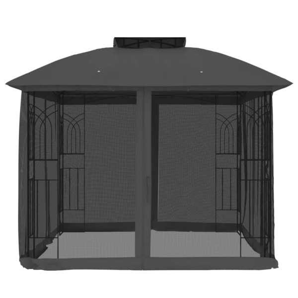 Gazebo c/ teto duplo/paredes de malha 2.94x2.94 m aço antracite M 3