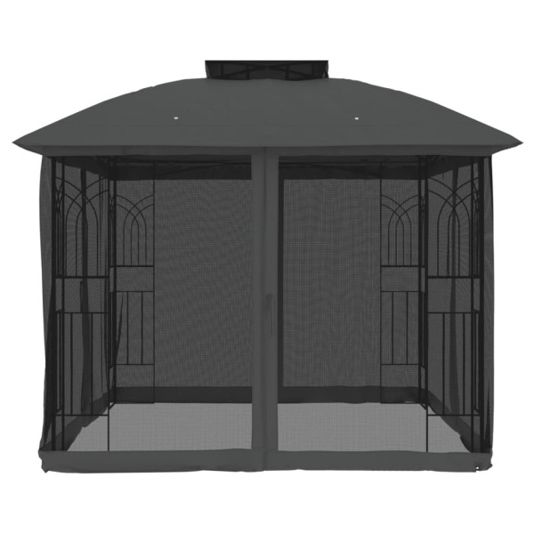 Gazebo c/ teto duplo/paredes de malha 2.94x2.94 m aço antracite M 4