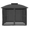 Gazebo c/ teto duplo/paredes de malha 2.94x2.94 m aço antracite 4