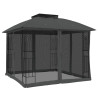 Gazebo c/ teto duplo/paredes de malha 2.94x2.94 m aço antracite 5