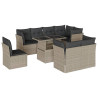 Set muebles jardín 9 pzas y cojines ratán sintético gris claro 2