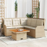 Set muebles de jardín 4 piezas y cojines ratán sintético beige 1