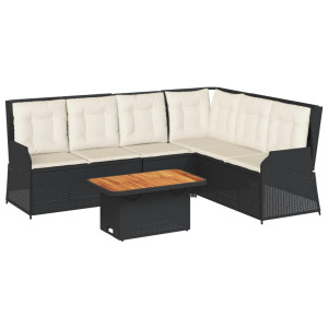 Set de muebles de jardín 5 pzas y cojines ratán sintético negro H