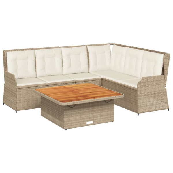 Set muebles de jardín 5 pzas con cojines ratán sintético beige M 2