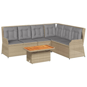 Conjunto de móveis de jardim 5 pcs com almofadas de rattan sintético bege H
