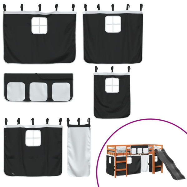 Cama alta niños con cortinas madera pino blanco negro 80x200 cm M 5