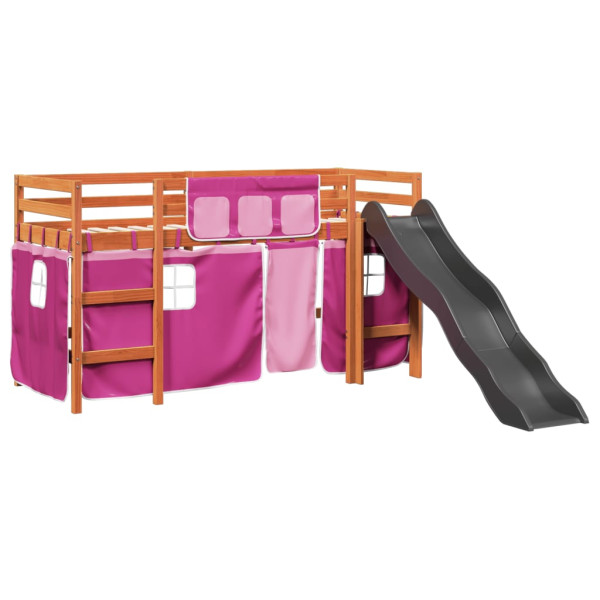Cama alta para niños con cortinas madera pino rosa 80x200 cm M 2