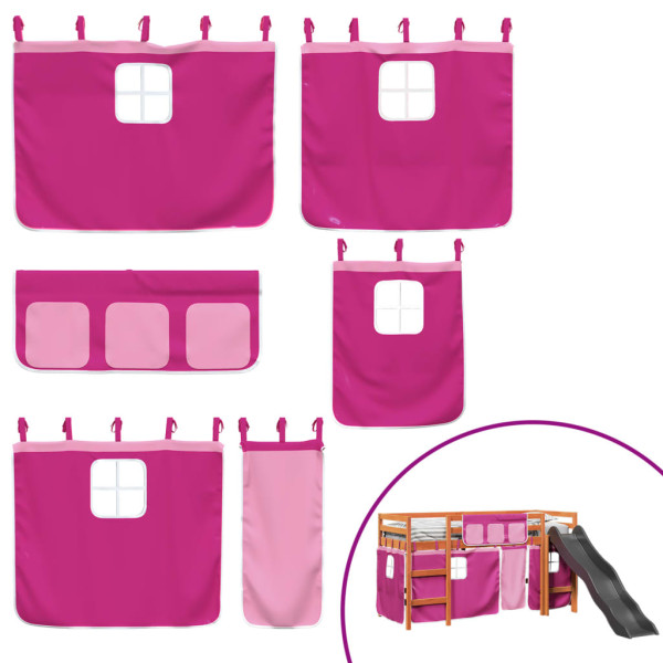 Cama alta p/ criança c/ cortinas 80x200 cm pinho maciço rosa M 5