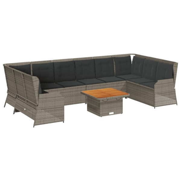 Set de muebles de jardín 7 pzas y cojines ratán sintético gris M 2