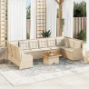 Set de muebles de jardín y cojines 7 pzas ratán sintético beige 1