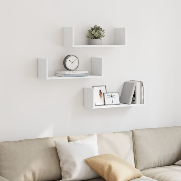 Estantes de pared 2 uds madera ingeniería blanca 58x18x18 cm M 3