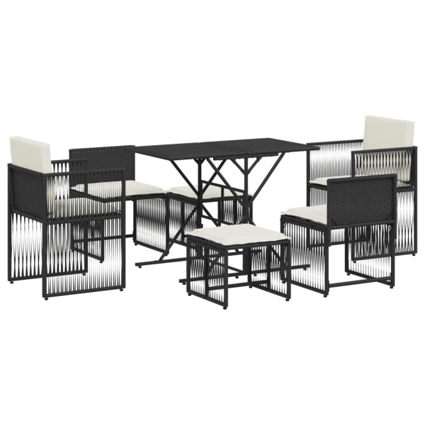 Set de comedor de jardín 7 pzas y cojines ratán sintético negro M 2