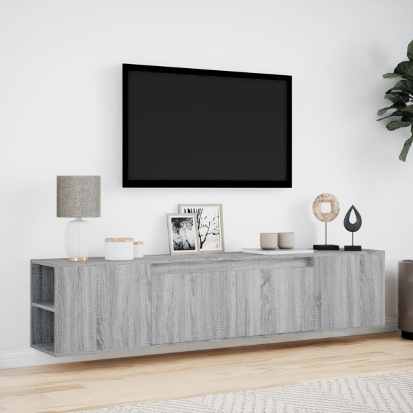Mueble de TV de pared con luz LED gris Sonoma 180x31x39.5 cm M 4
