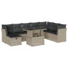 Set muebles jardín 9 pzas y cojines ratán sintético gris claro 2