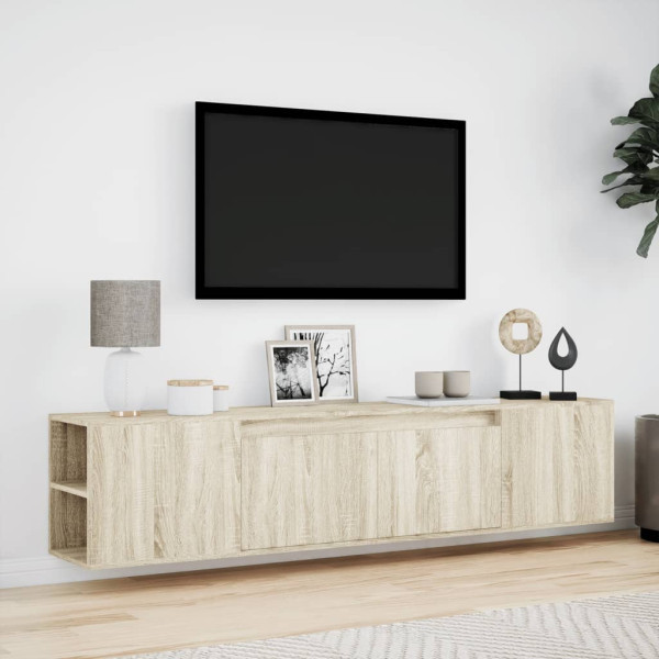Mueble de TV de pared con luz LED roble Sonoma 180x31x39.5 cm M 4