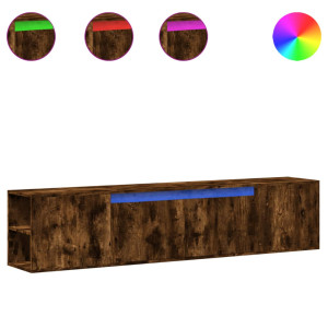 Mueble de TV de pared con luz LED roble ahumado 180x31x39.5 cm H