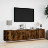 Mueble de TV de pared con luz LED roble ahumado 180x31x39.5 cm 4
