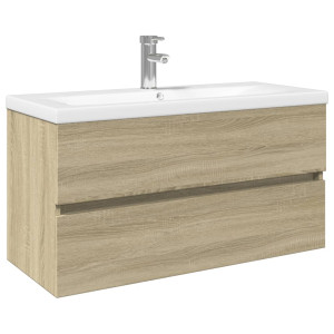 Set de mueble de baño 2 piezas cerámica y madera de ingeniería H