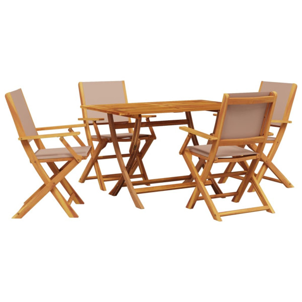 Set de comedor de jardín 5 pzas tela madera maciza gris taupe M 2