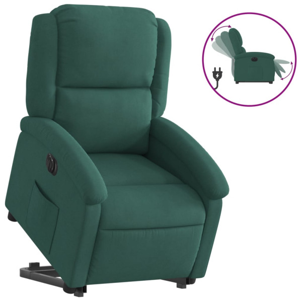 Sillón eléctrico reclinable elevable de terciopelo verde oscuro M 2