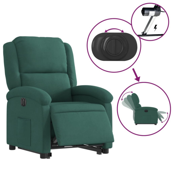 Sillón eléctrico reclinable elevable de terciopelo verde oscuro M 5