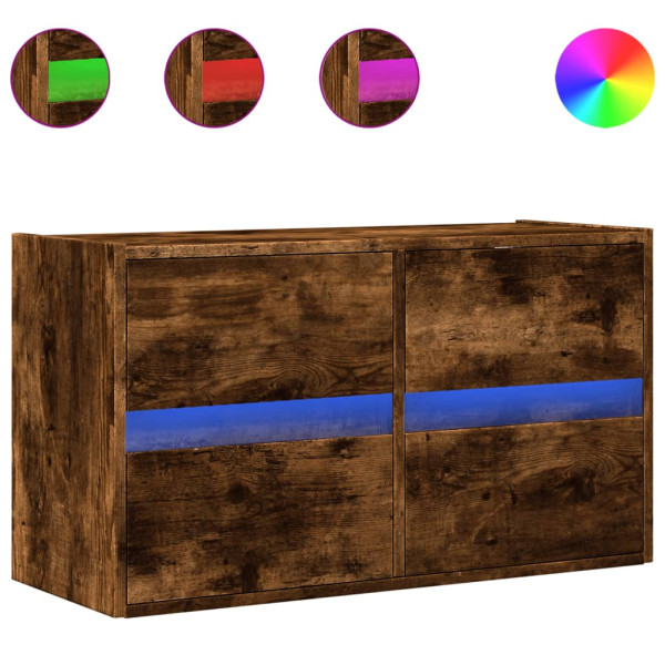 Mueble de TV de pared con luces LED roble ahumado 80x31x45 cm M 2