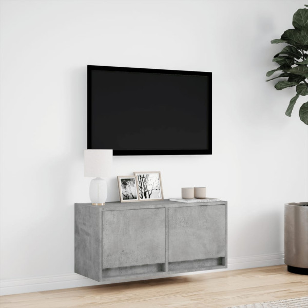 Mueble de TV de pared con luces LED gris hormigón 80x31x35 cm M 4