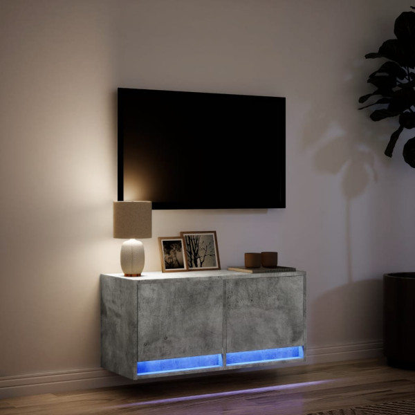 Mueble de TV de pared con luces LED gris hormigón 80x31x35 cm M 5