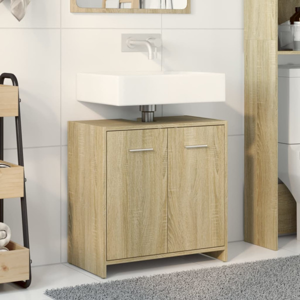 Armario lavabo baño madera ingeniería roble Sonoma 60x33x60 cm M 3